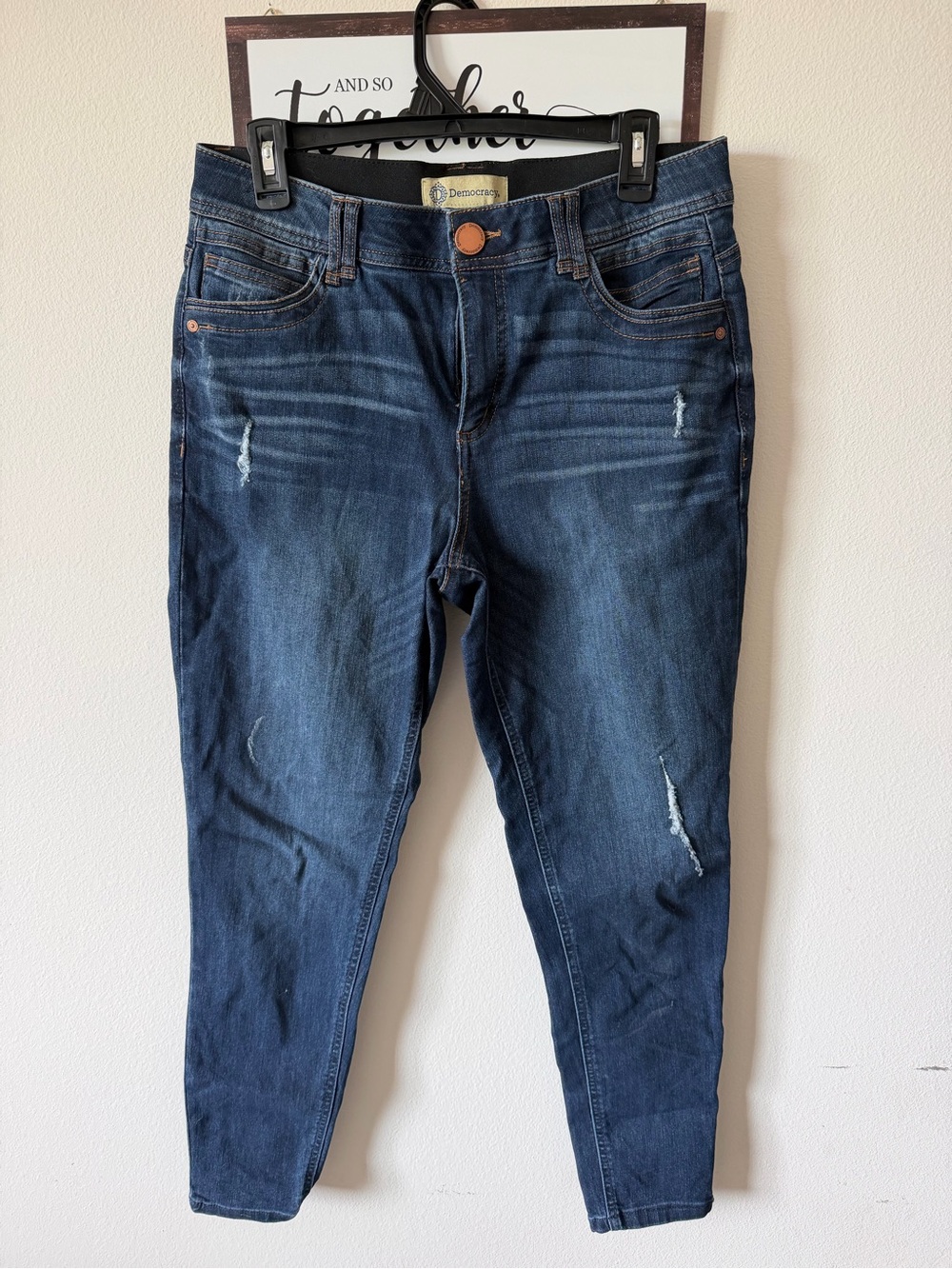 Democracy Dark Blue Skinny Jeans with Subtle Distress